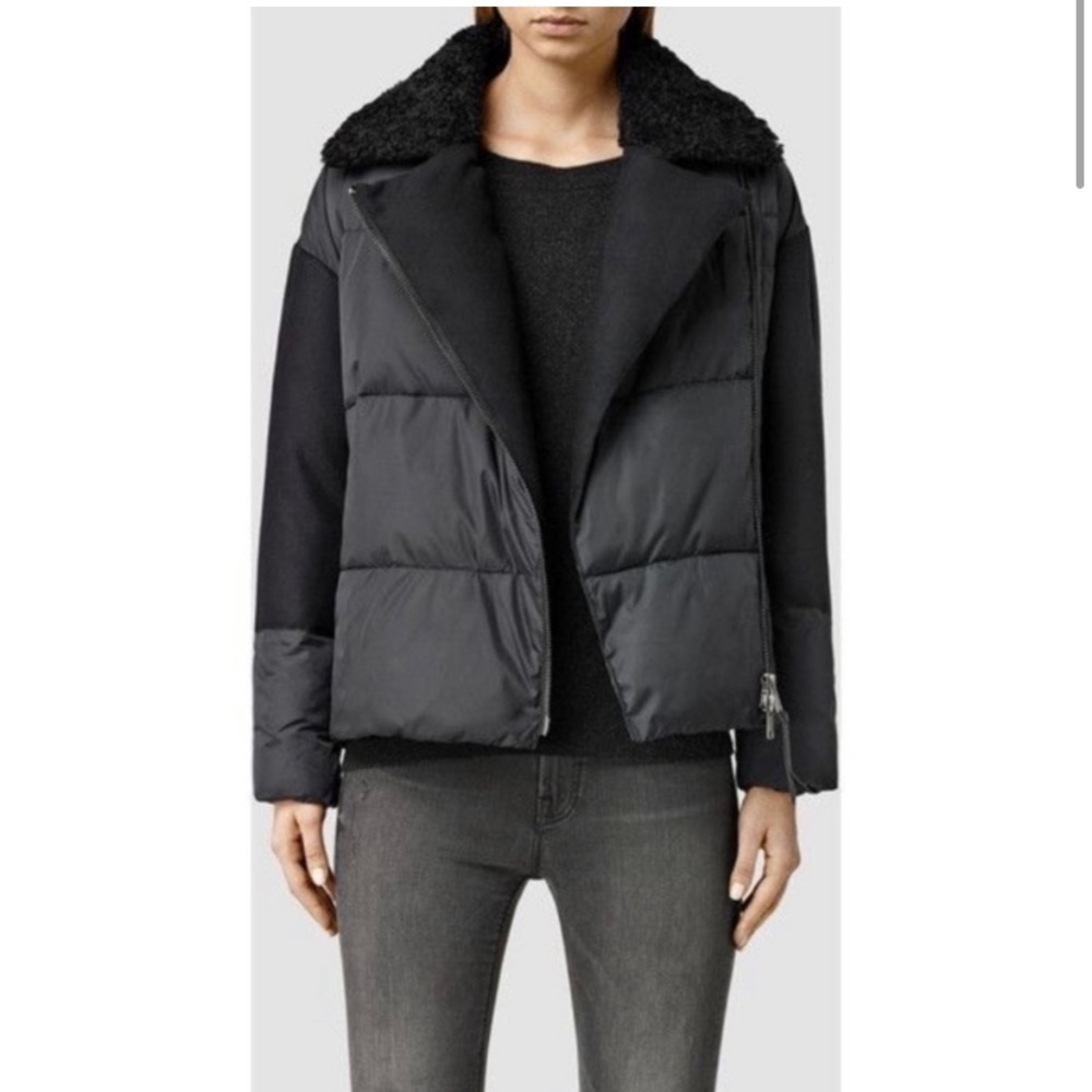 All Saints Elita Jacket - black - small - sherling collar